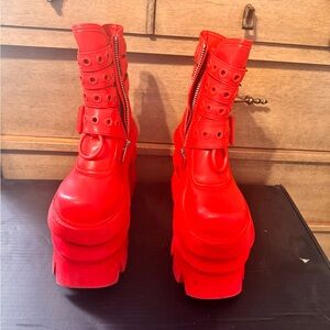 Dolls Kill Vibrant Red Platform Combat Boots